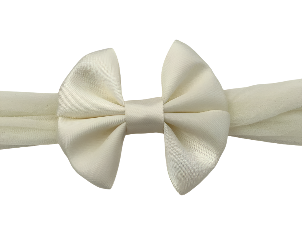 Cream Satin Bow Nylon Headband – Soft & Elegant Baby Girl Hair Accessory