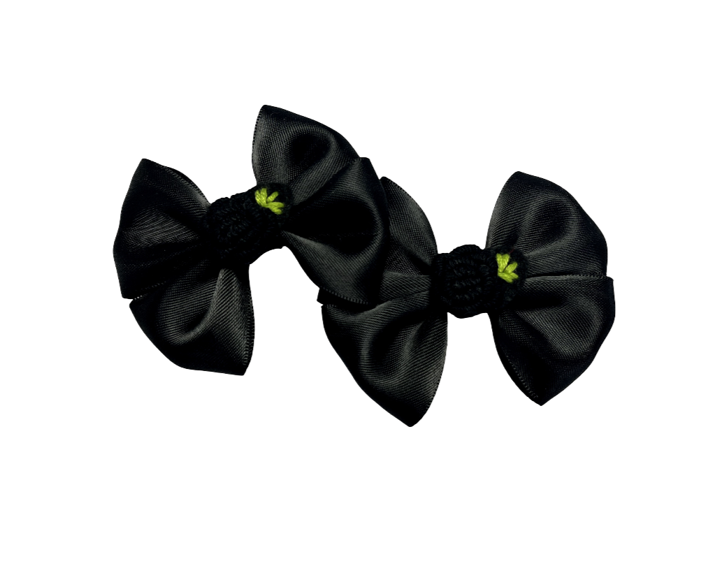 Black Satin Hair Bows Clips– Set of 2