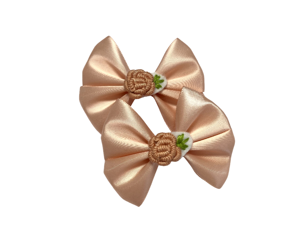 Peach Satin Hair Bows Clips– Set of 2
