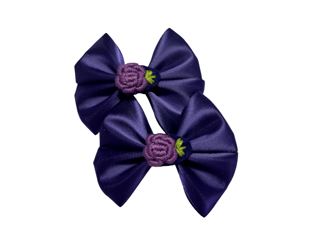 Purple Satin Hair Bows Clips– Set of 2