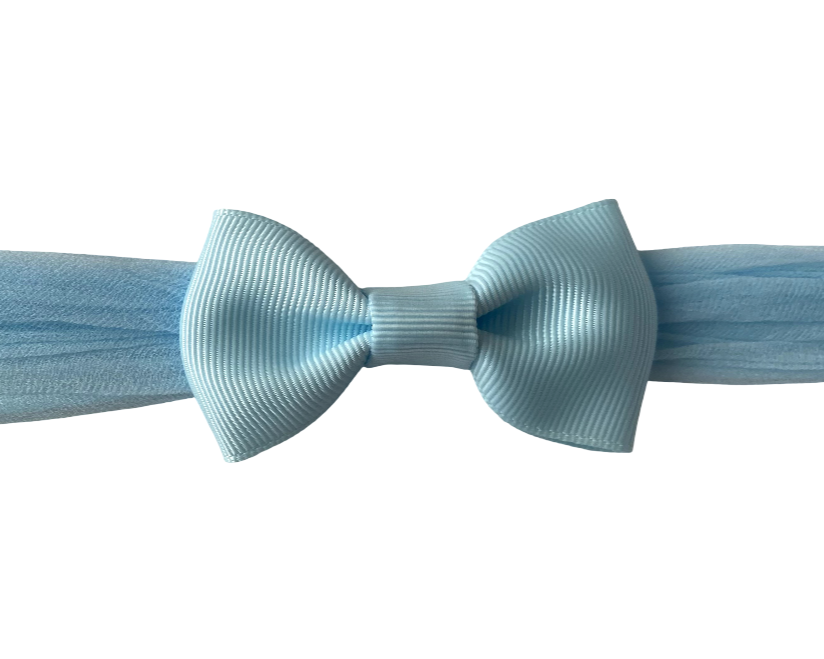Light blue bow tie on a white background