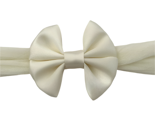 Cream Satin Bow Nylon Headband – Soft & Elegant Baby Girl Hair Accessory