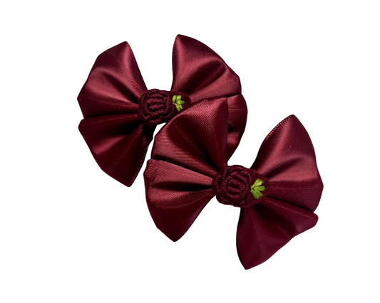 Burgundy Satin Hair Bows Clips– Set of 2