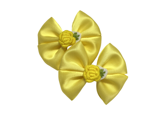 Yellow Satin Hair Bows Clips– Set of 2