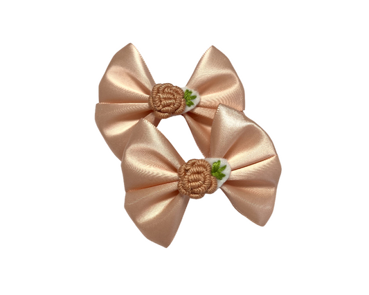 Peach Satin Hair Bows Clips– Set of 2