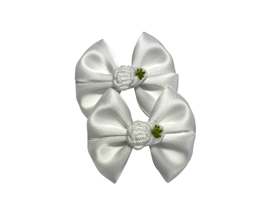 White Satin Hair Bows Clips– Set of 2