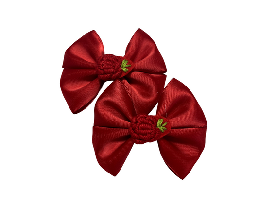 Red Satin Hair Bows Clips– Set of 2