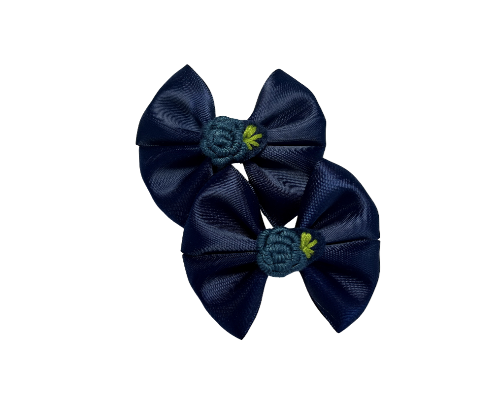 Navy Satin Hair Bows Clips– Set of 2