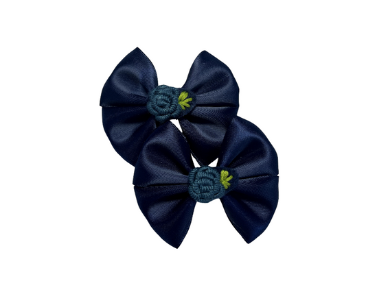 Navy Satin Hair Bows Clips– Set of 2