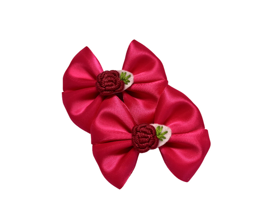 Hot Pink Satin Hair Bows Clips – Set of 2