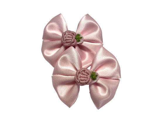 Baby Pink Satin Hair Bows Clips– Set of 2
