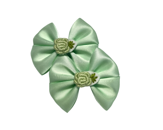 Mint Satin Hair Bows Clips– Set of 2