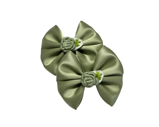 Sage Green Satin Hair Bows Clips– Set of 2