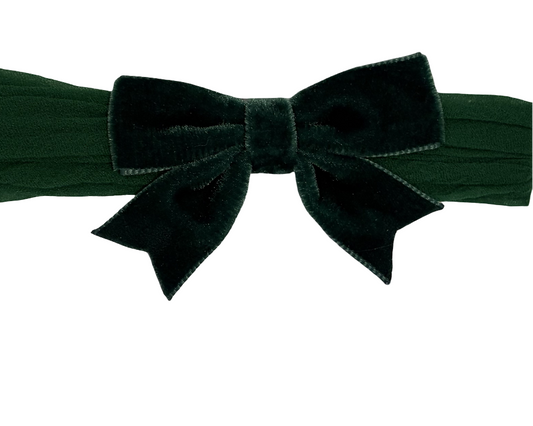 Velvet Bow Headband –  Toddler Hair Bows Dark Green Velvet