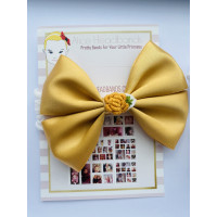 4 Inch Gold Satin Bow On White Band