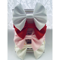 Set of 4 Satin Bow 3 Inch Pink Red White Cream on Nylon Band