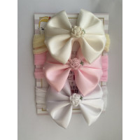 Set of 3/ 3 Inch Satin Bow with Flower embrioidery on nylon band