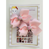 Pair of Pink Bow with Rose Hair Clip Pony Tails