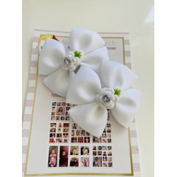 Pair of White Bow with Rose Hair Clip Pony Tails