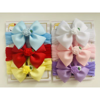Set of 6 /3 Inch Bow With Embroidery Flower Matching Band