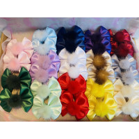 14 Pairs Pony Tail Hair Clip 2.5 Inch Baby Bow With Pom Pom Photography Wedding Christening Girls
