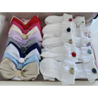 10 Set of Bow with Embroidery Flower and 10 Pairs of sock 