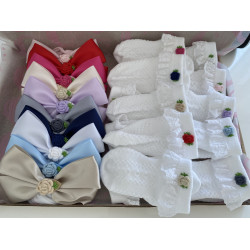 10 Set of Bow with Embroidery Flower and 10 Pairs of sock 