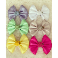 Set of 6 Satin Bow with Embroidery Flower On Clip
