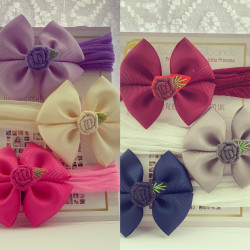 Set of 6 /3 Inch Bow With Embroidery Flower